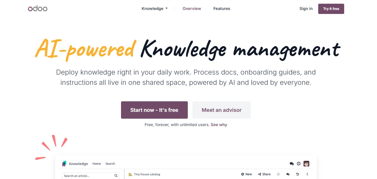 Odoo Knowledge home page