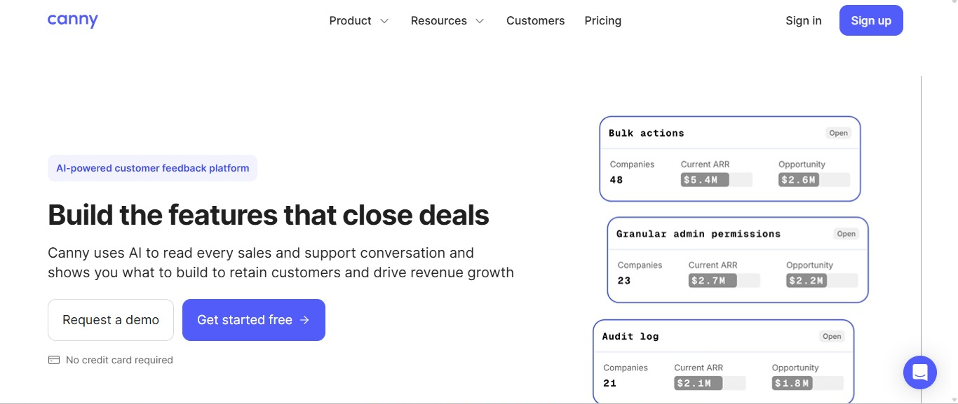 Canny io homepage
