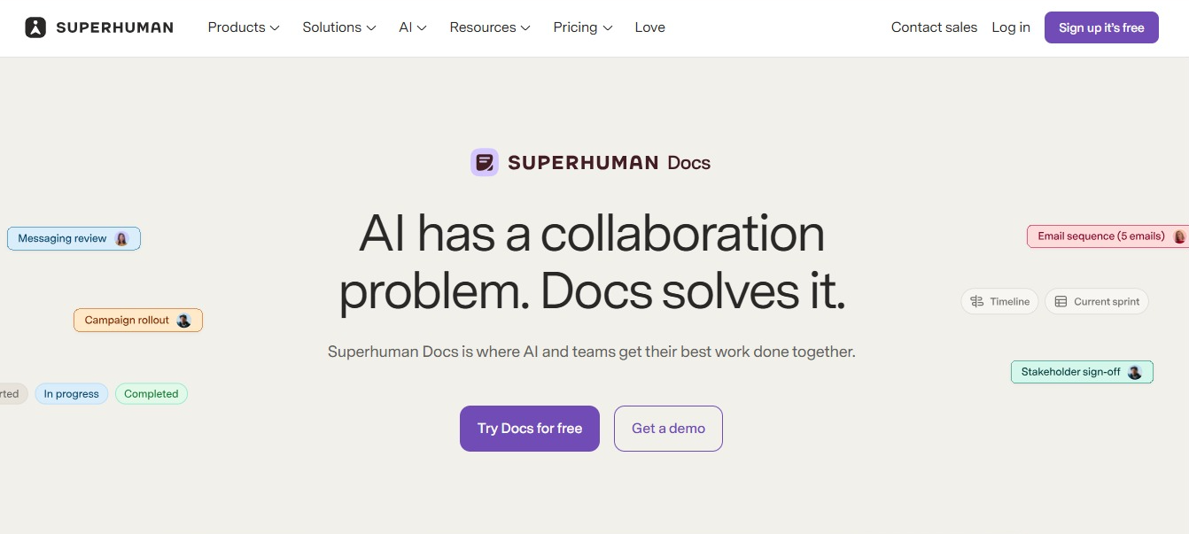 Superhuman Docs Homepage