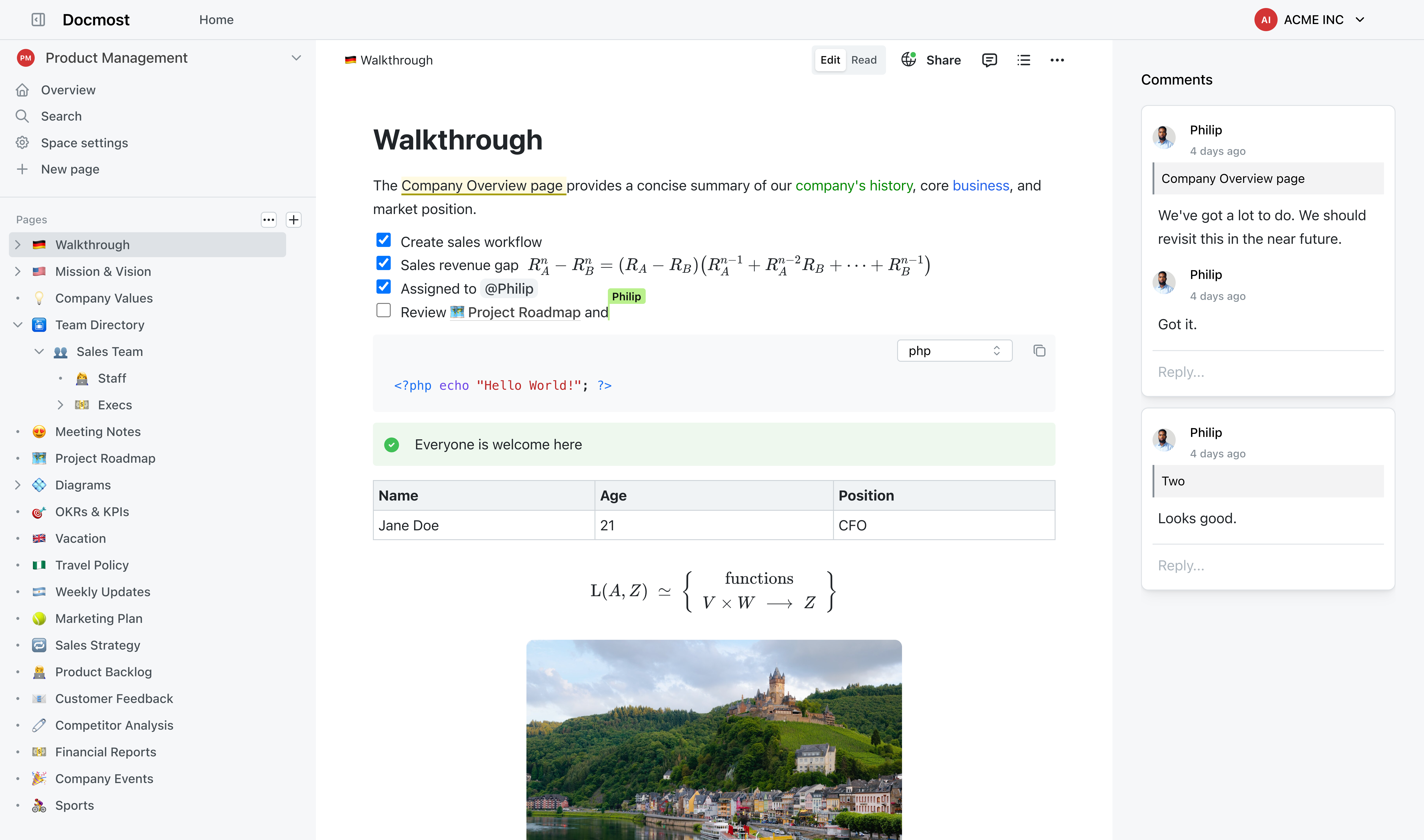 Docmost editor